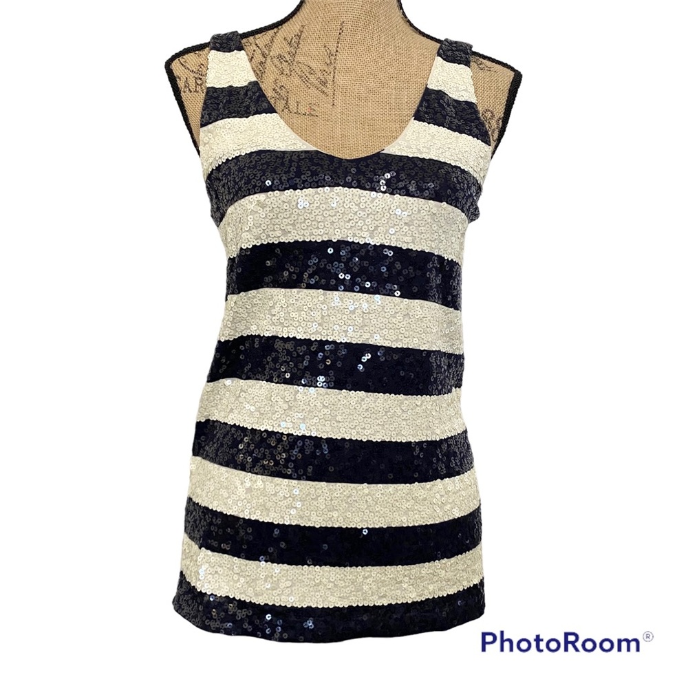 J. Crew Black & Cream Striped Sequin Tank Top - size S